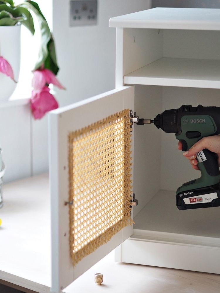 DIY cabinet from rattan cane webbing